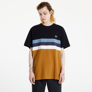 Pánske tričko FRED PERRY Panelled Stripe T-Shirt Dark Caramel hnedá