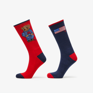 Ponožky Polo Ralph Lauren USA Bear Socks 2 Pairs červené / navy