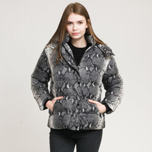 Dámska zimná bunda Urban Classics Ladies AOP Hooded Puffer Jacket tmavošedá / krémová