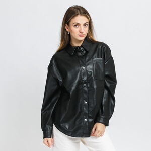 Jesenná bunda Urban Classics Ladies Faux Leather Overshirt čierna